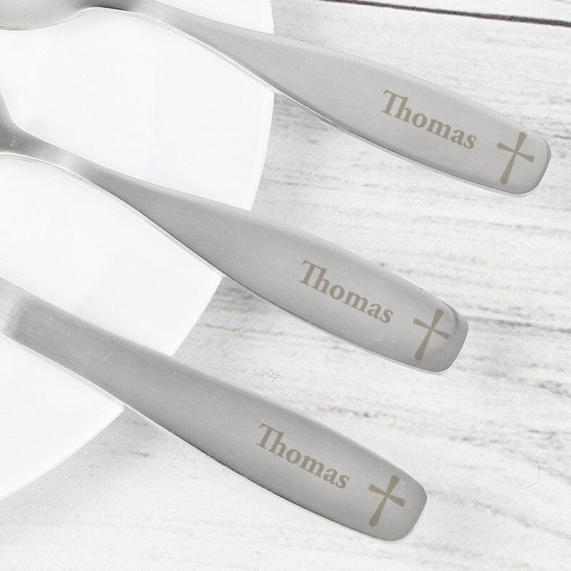 Personalised 3 Piece Cross Cutlery Set