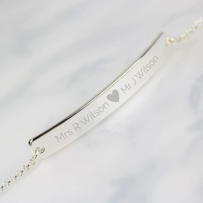 Personalised Silver Tone Heart Bar Bracelet