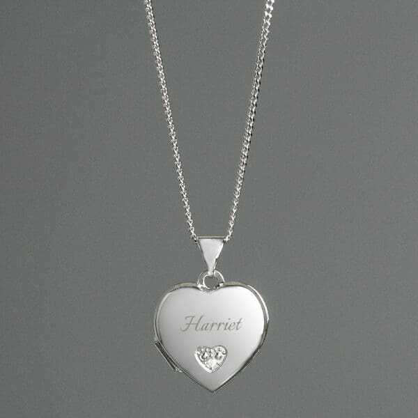 Personalised Children's Sterling Silver & Cubic Zirconia Heart Locket Necklace 12 Personalised Children's Sterling Silver & Cubic Zirconia Heart Locket Necklace