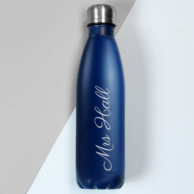 Personalised Blue Metal Insulated Drinks Bottle