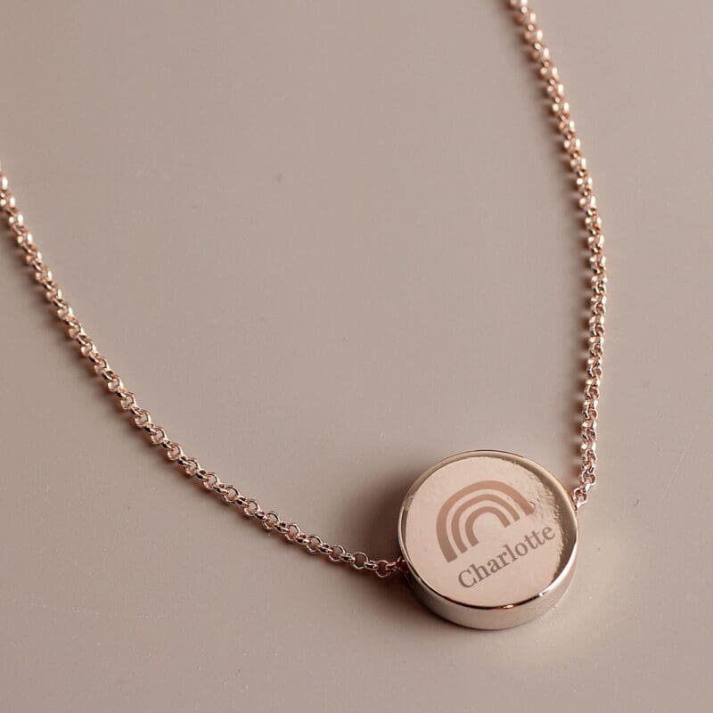 Personalised Rainbow Rose Gold Tone Disc Necklace