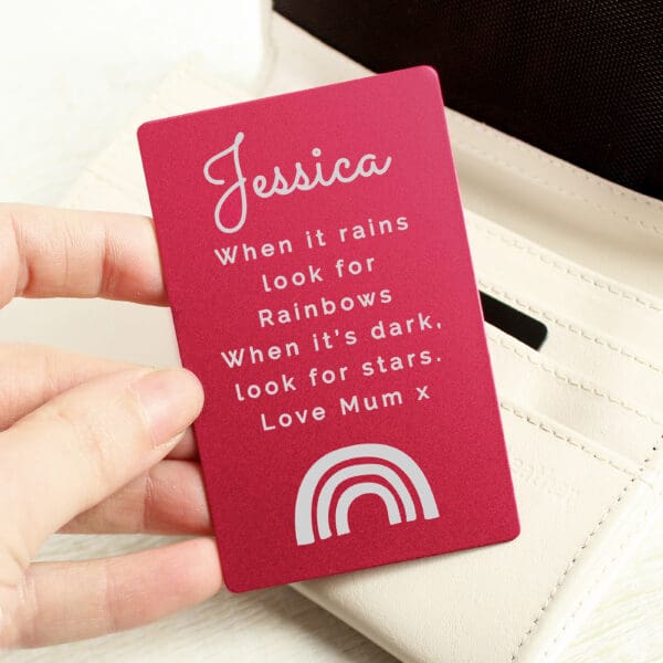 Personalised Rainbow Cerise Wallet Card