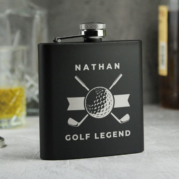 Personalised Golf Black Hip Flask