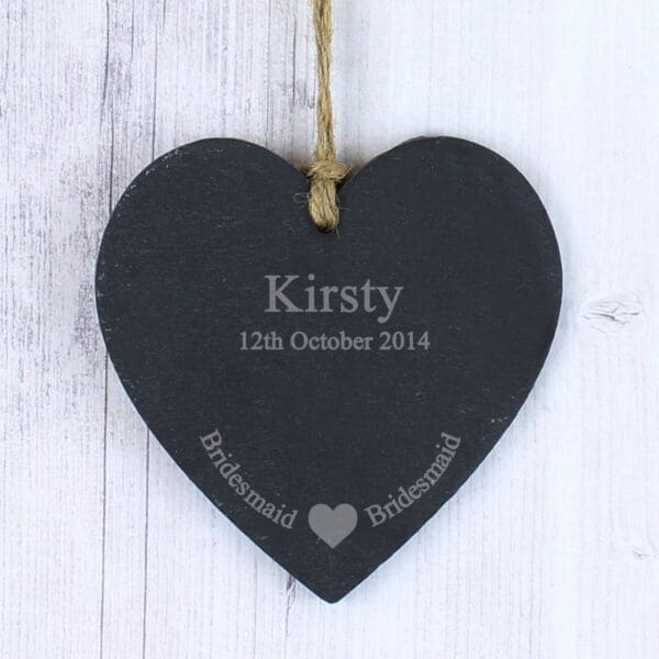 Personalised Bridesmaid Slate Heart Decoration