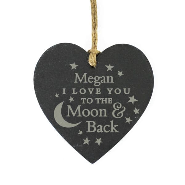 Personalised Engraved Moon and Back Slate Heart Decoration