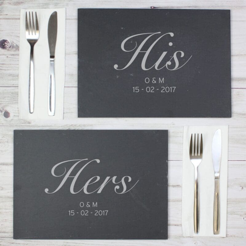 Personalised His and Hers Slate Placemat Set