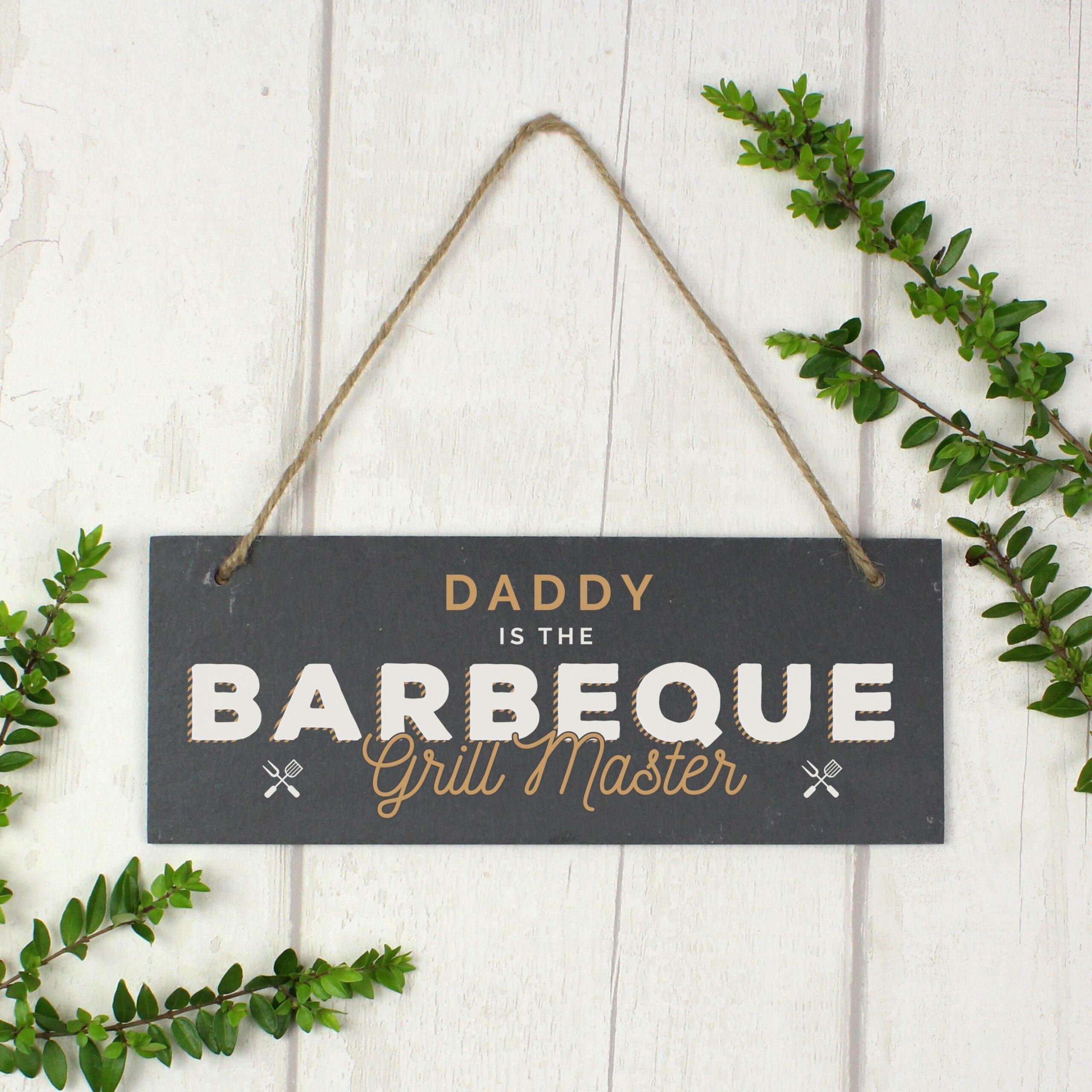 ""Barbeque Grill Master"" Printed Hanging Slate Plaque