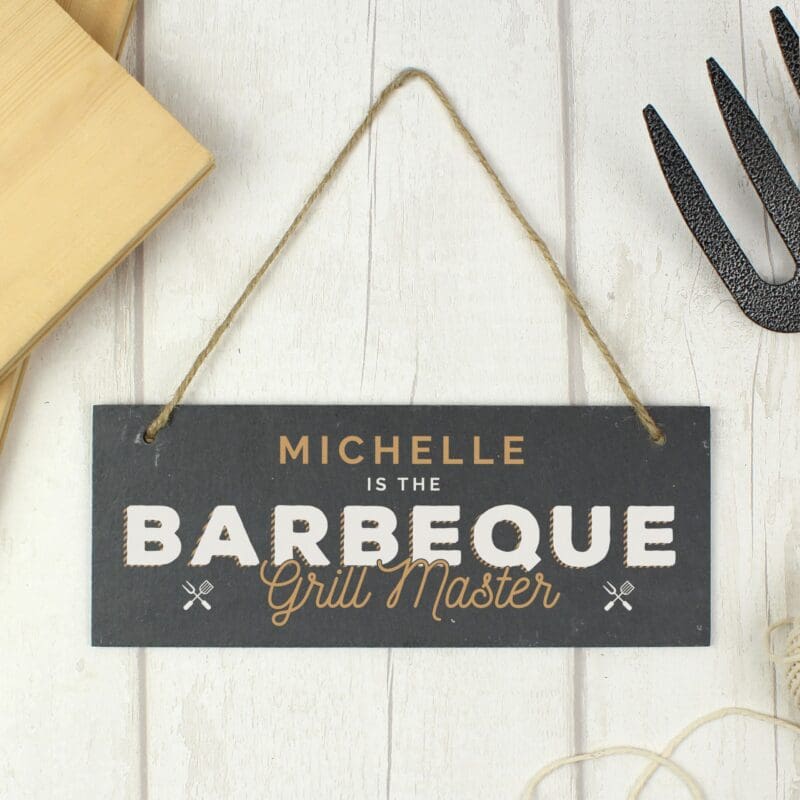 Personalised "Barbeque Grill Master" Printed Hanging Slate Plaque