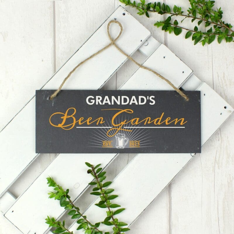 Personalised "Beer Garden" Printed Hanging Slate Plaque