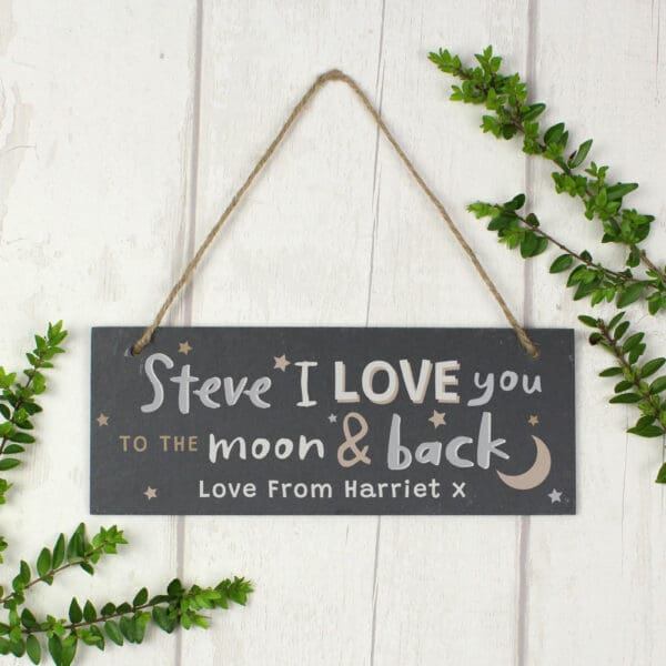 Personalised To the Moon and Back Hanging Slate Plaque