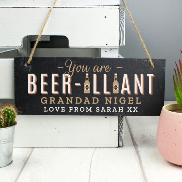 Personalised Beer-illiant Hanging Slate Plaque 3 Personalised Beer-illiant Hanging Slate Plaque