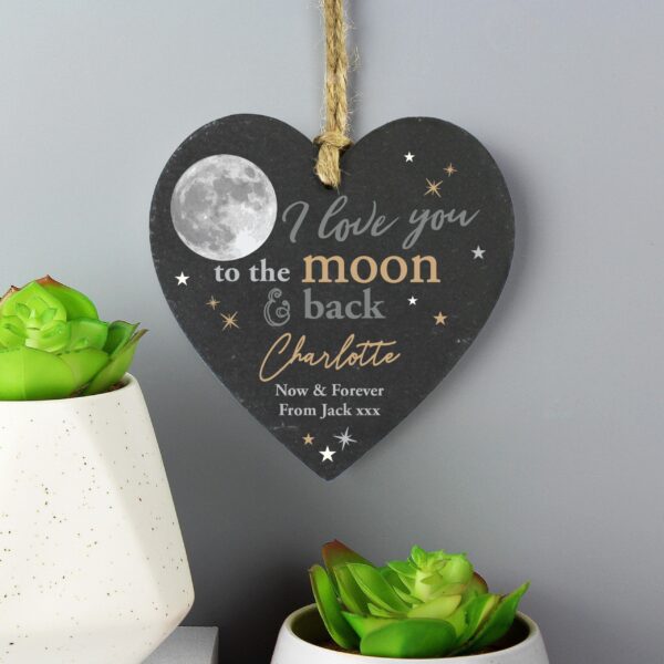 Personalised Moon and Back Slate Heart Decoration 28 Personalised Moon and Back Slate Heart Decoration