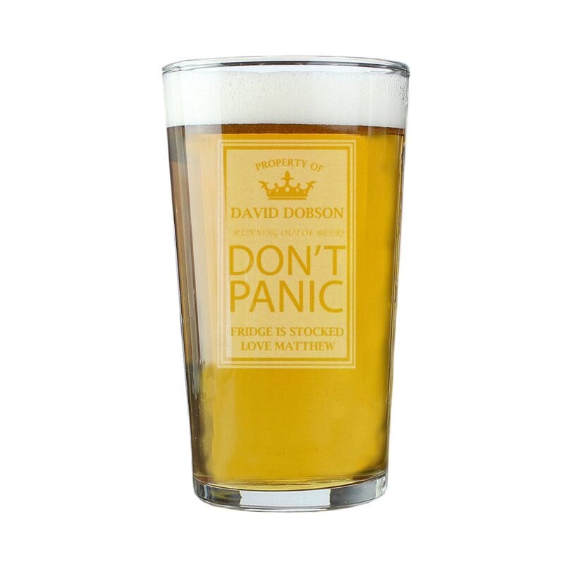 Personalised Don't Panic Pint Glass