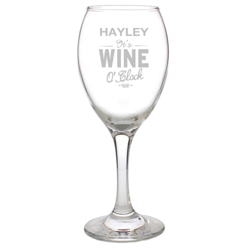 Personalised Wine O'Clock Engraved Wine Glass