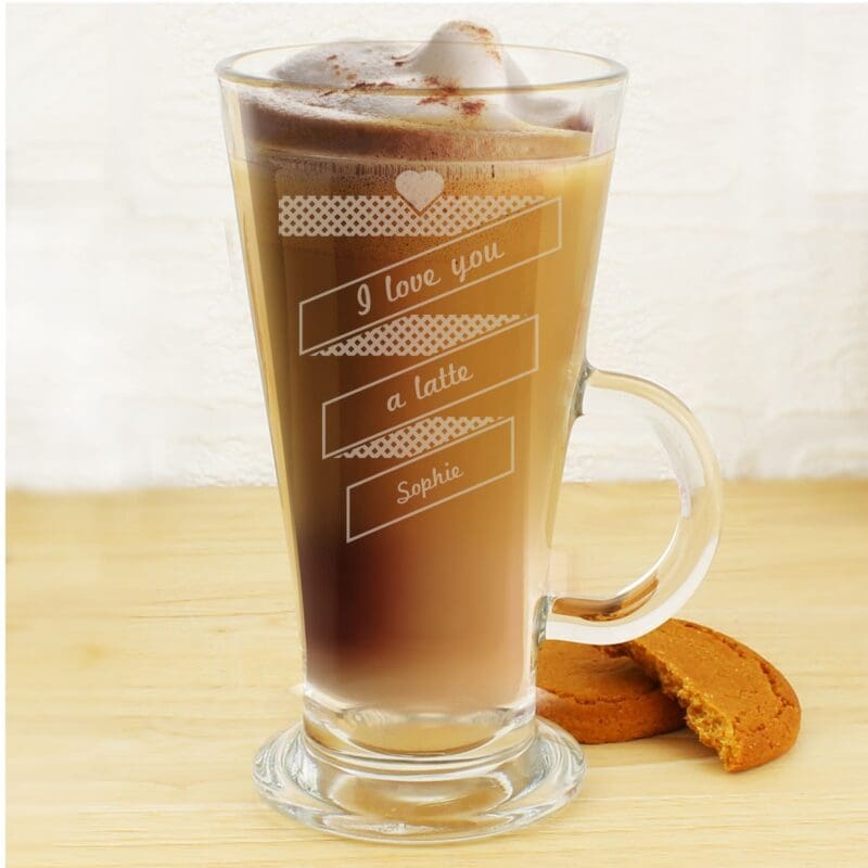 Personalised Heart Banner Latte Glass