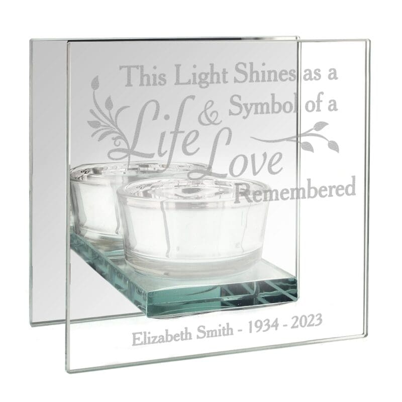 Personalised Life & Love Mirrored Glass Tea Light Candle Holder