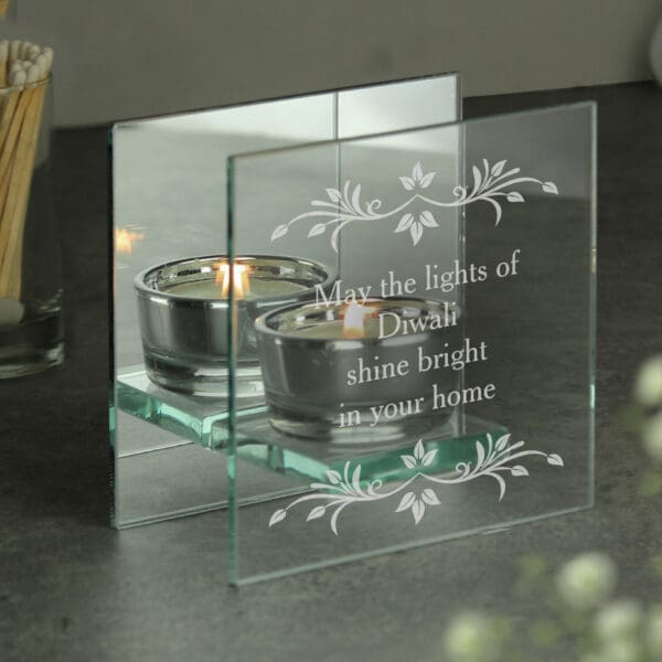 Personalised Sentiments Mirrored Glass Tea Light Candle Holder