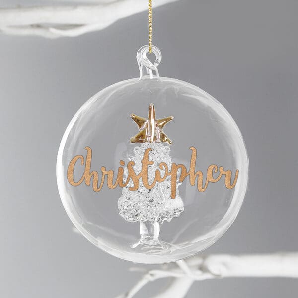 Personalised Gold Glitter Name Only Tree Glass Bauble 34 Personalised Gold Glitter Name Only Tree Glass Bauble