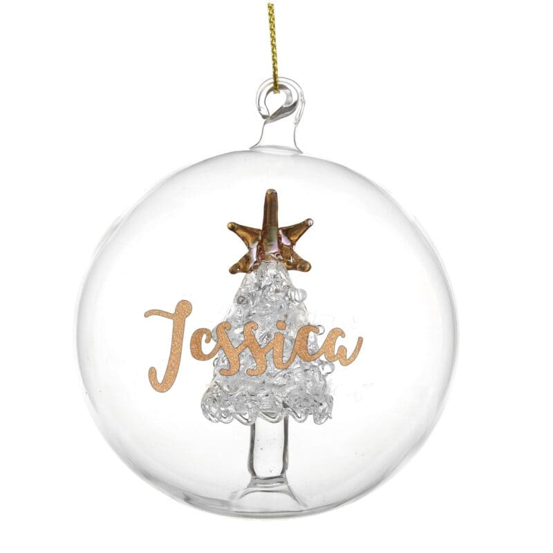 Personalised Gold Glitter Name Only Tree Glass Bauble