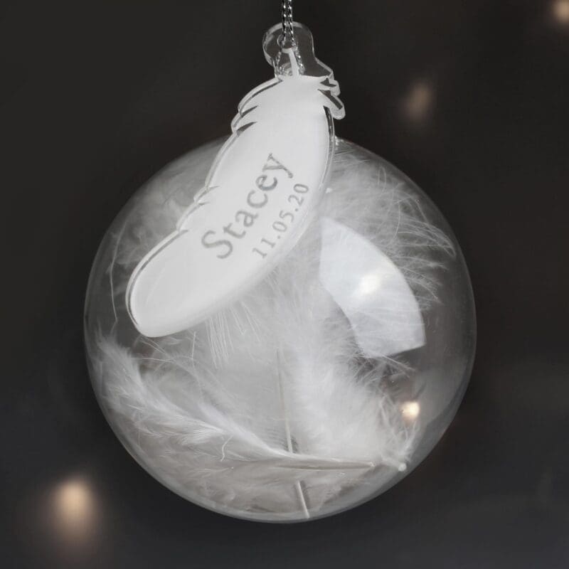 All Saints' Day 8 Personalised Name & Date Feather Glass Bauble
