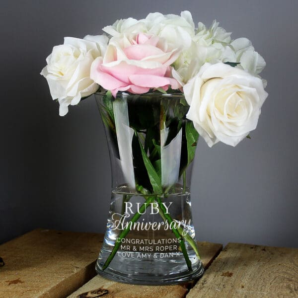 Personalised 'Ruby Anniversary' Glass Vase