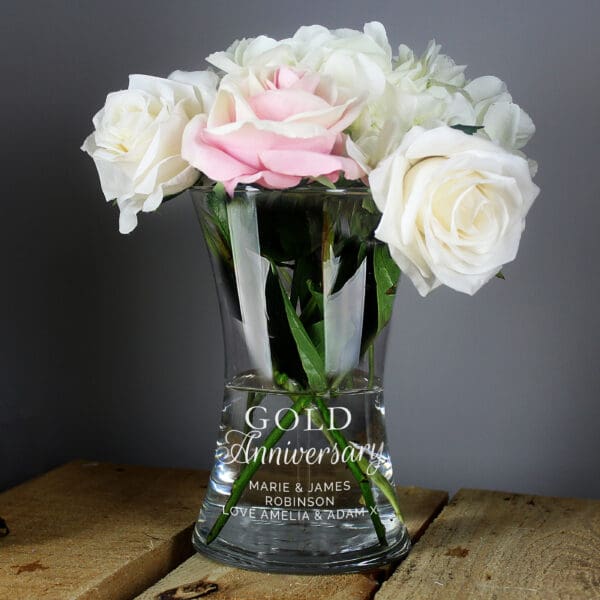 Personalised 'Gold Anniversary' Glass Vase