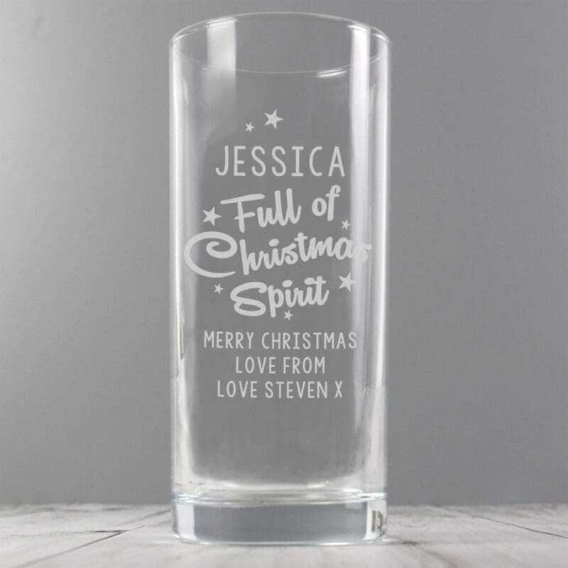 Personalised Full Of Christmas Spirit Hi Ball Glass