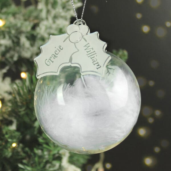 Personalised Holly Acrylic White Feather Bauble 29 Personalised Holly Acrylic White Feather Bauble
