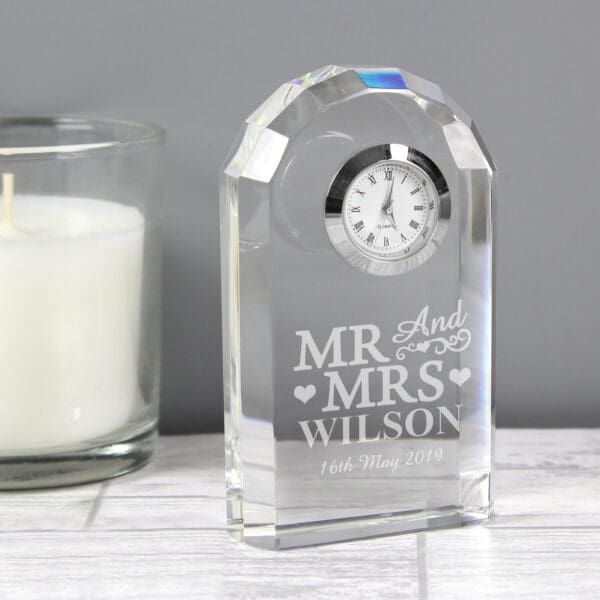 Personalised Mr & Mrs Crystal Clock