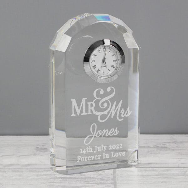Personalised Mr & Mrs Crystal Clock 23 Personalised Mr & Mrs Crystal Clock