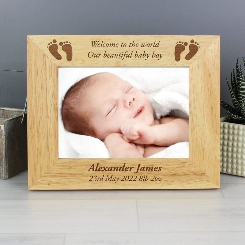 Personalised Baby Feet 5x7 Landscape Wooden Photo Frame