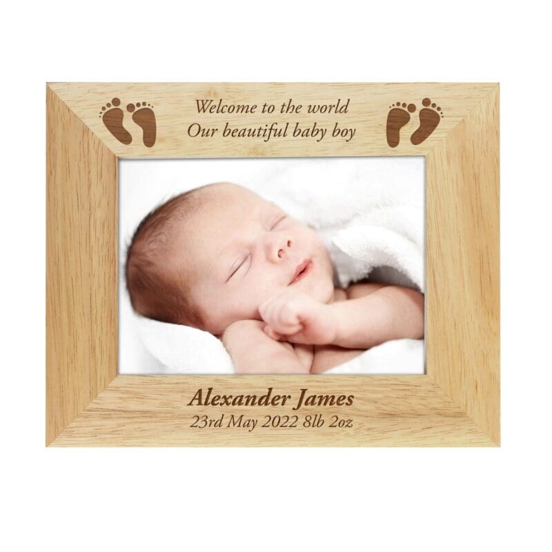 Personalised Baby Feet 5x7 Landscape Wooden Photo Frame