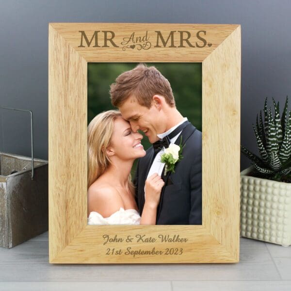Personalised Mr & Mrs 5x7 Wooden Photo Frame