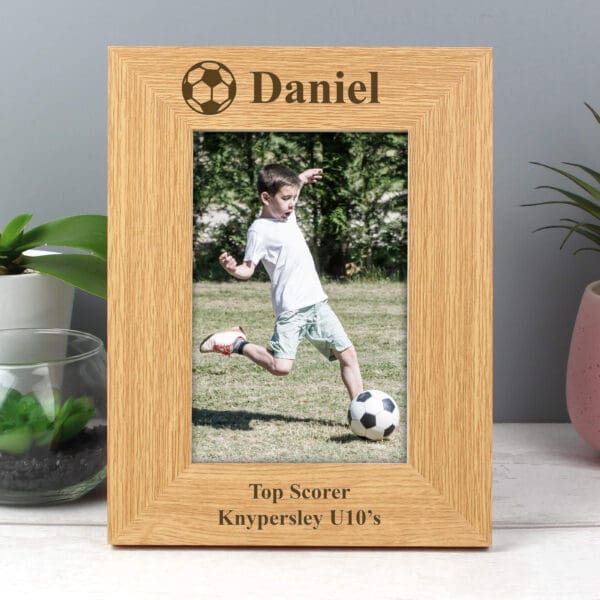 Personalised Oak Finish 6x4 Football Photo Frame