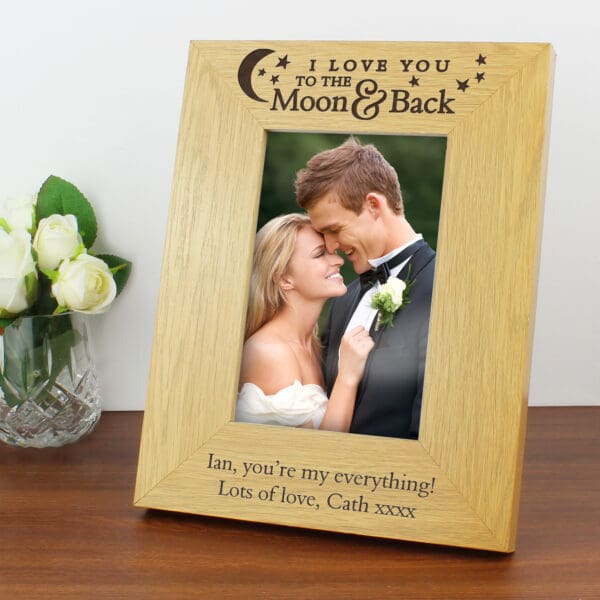 Personalised 'To the Moon and Back' 6x4 Oak Finish Photo Frame
