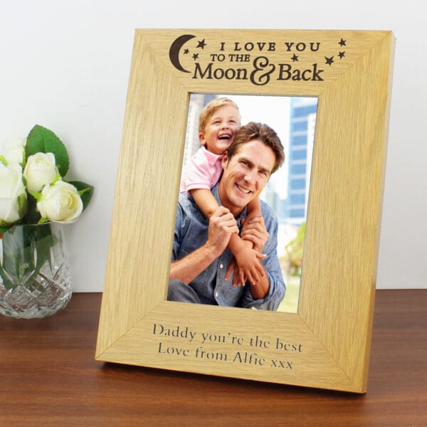 Personalised 'To the Moon and Back' 6x4 Oak Finish Photo Frame