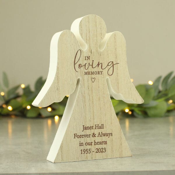 Personalised In Loving Memory Rustic Wooden Angel Decoration
