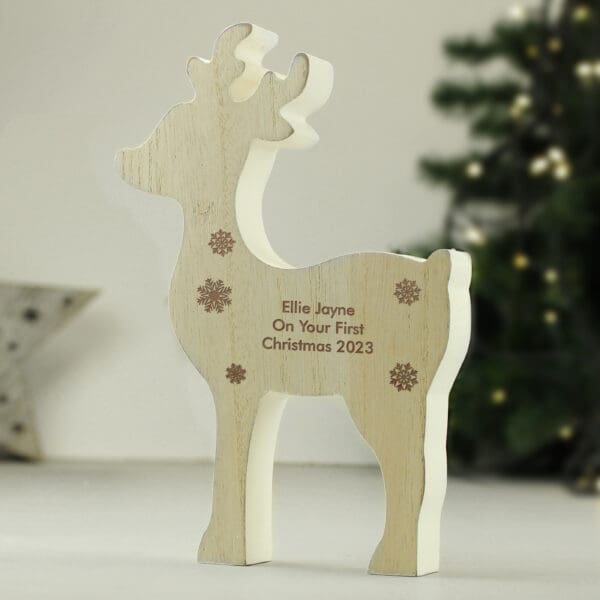 Personalised Rustic Wooden Reindeer Decoration