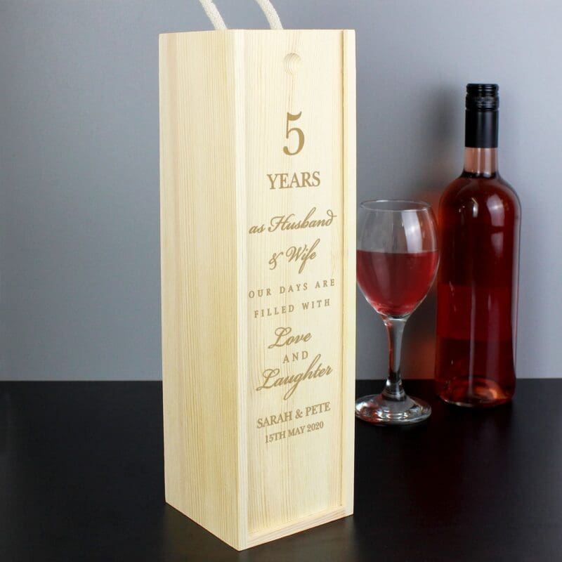Personalised Anniversary Wooden Wine Bottle Box