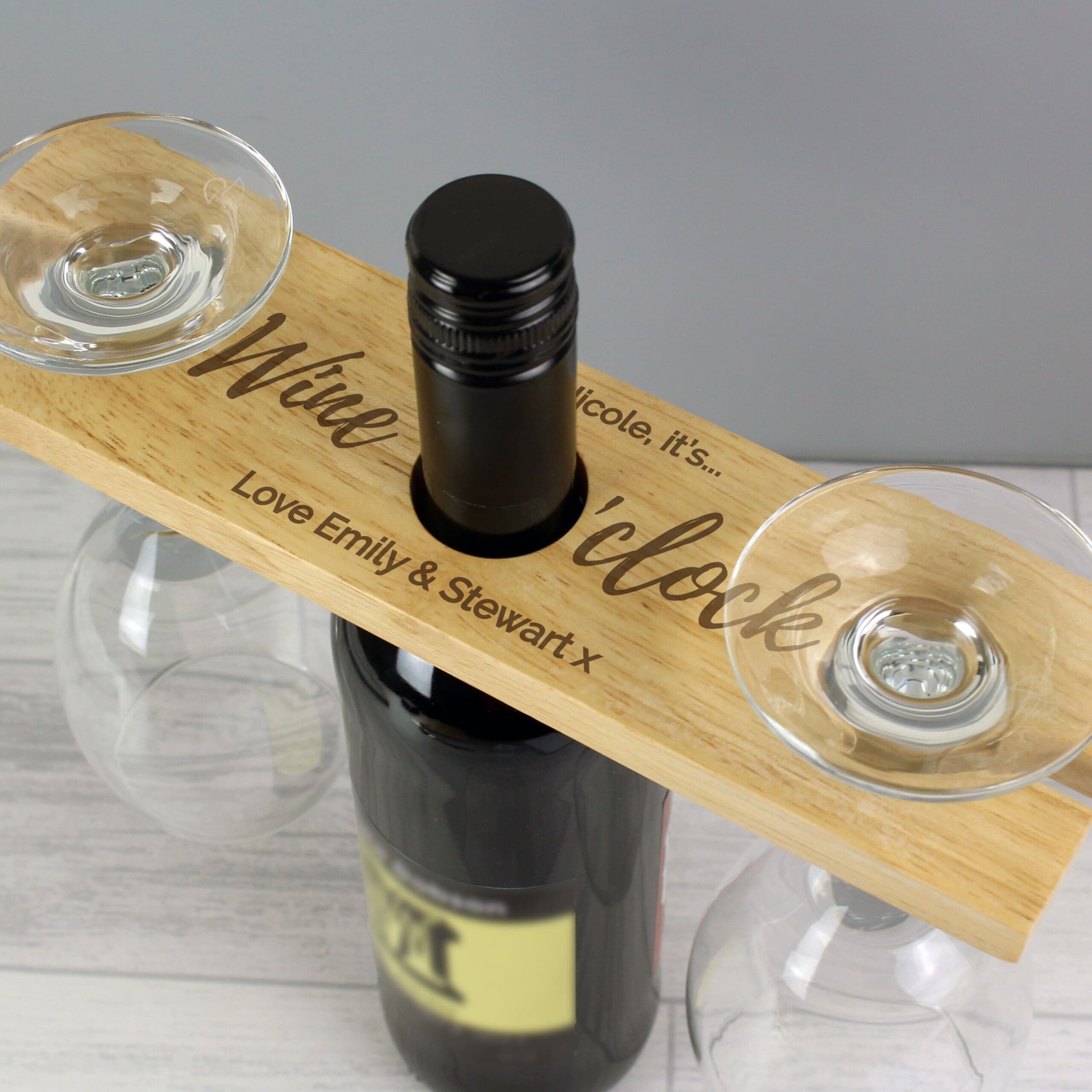 Personalised 'Wine O'clock' Wine Glass & Bottle Holder