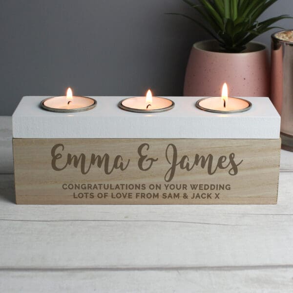 Personalised Free Text Triple Tea Light Box