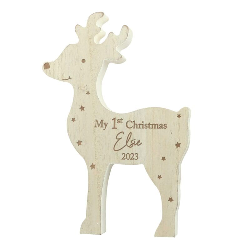 Personalised '1st Christmas' Rustic Wooden Reindeer Decoration