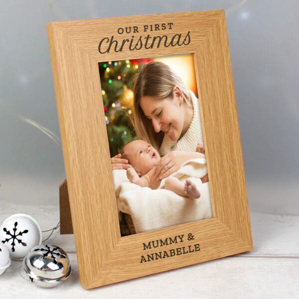 Personalised 'Our First Christmas' 6x4 Oak Finish Photo Frame