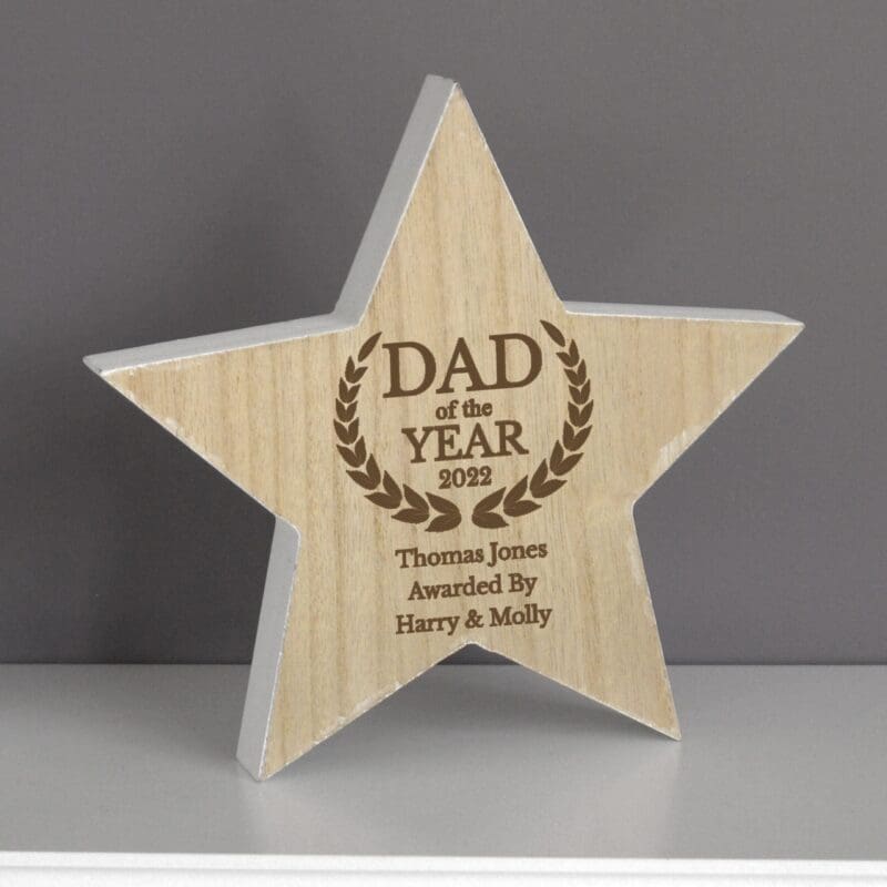 Personalised Dad of the Year Rustic Wooden Star Decoration
