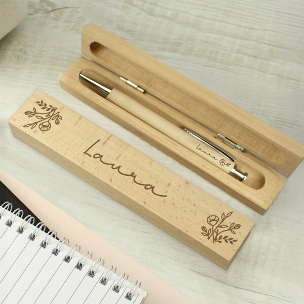 Personalised Floral Wooden Pen and Box 1 P0111F54 1