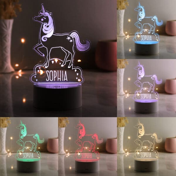 Personalised Unicorn LED Colour Changing Night Light