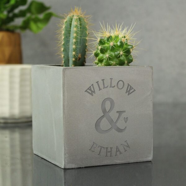 Personalised Ampersand Couples Concrete Plant Pot 1 Personalised Ampersand Couples Concrete Plant Pot