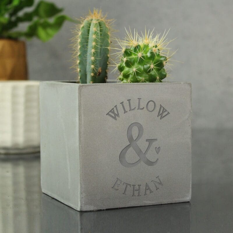 Personalised Ampersand Couples Concrete Plant Pot