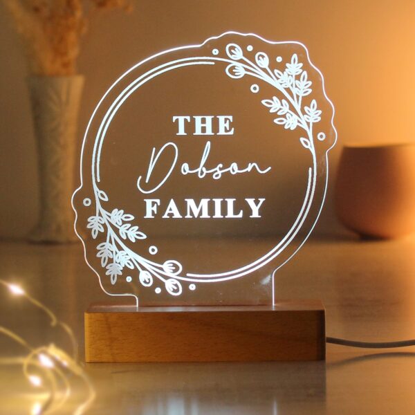 Personalised Floral Wooden Based LED Light 6 Personalised Floral Wooden Based LED Light