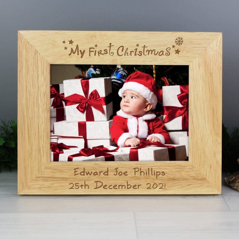Personalised My First Christmas 5x7 Landscape Wooden Photo Frame